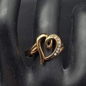 Nadri Gold Tone Heart Ring Rhinestones Size 7.5